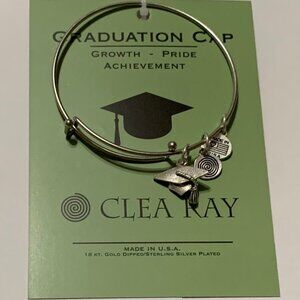 Clea Ray Sterling Silver Plated Graduation Cap Charm Expandable bangle bracelet